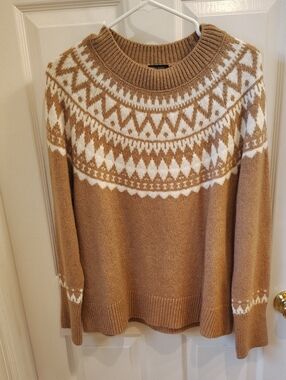 Talbots Women's Fair Isle Sweater L Tan And White
